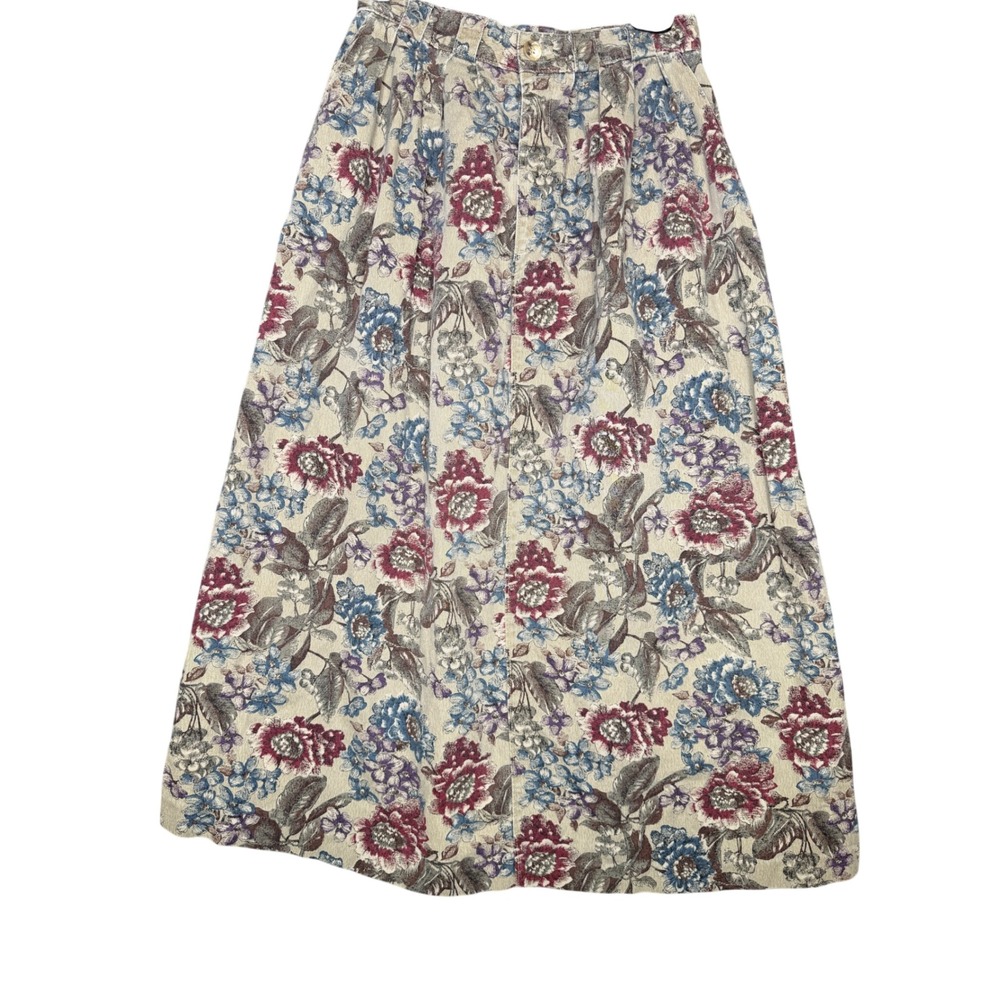 Vintage Floral Tapestry Midi Skirt High Waist Pleated Pockets Made in USA 10